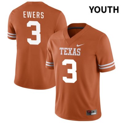 Texas Longhorns Youth #3 Quinn Ewers Authentic Orange NIL 2022 College Football Jersey COU27P4W